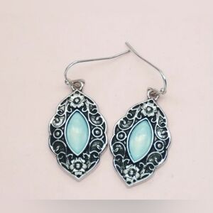 5/20 Ornate Silver and Blue Teardrop Earrings